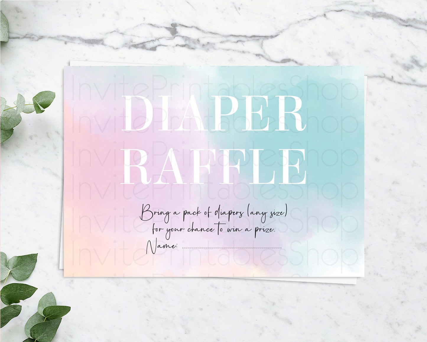 Pastel Diaper Raffle Card Pastel Rainbow Diaper Raffle Insert Colorful Ombre Watercolor Diaper Ticket Confetti Glitter Raffle Game D10375