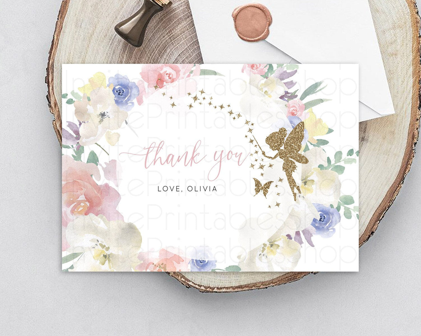 Fairy Thank You Fairy Thank You Card Enchanted Garden Pastel Butterfly Birthday Thank You Floral Secret Garden Teacher Thank You D10852