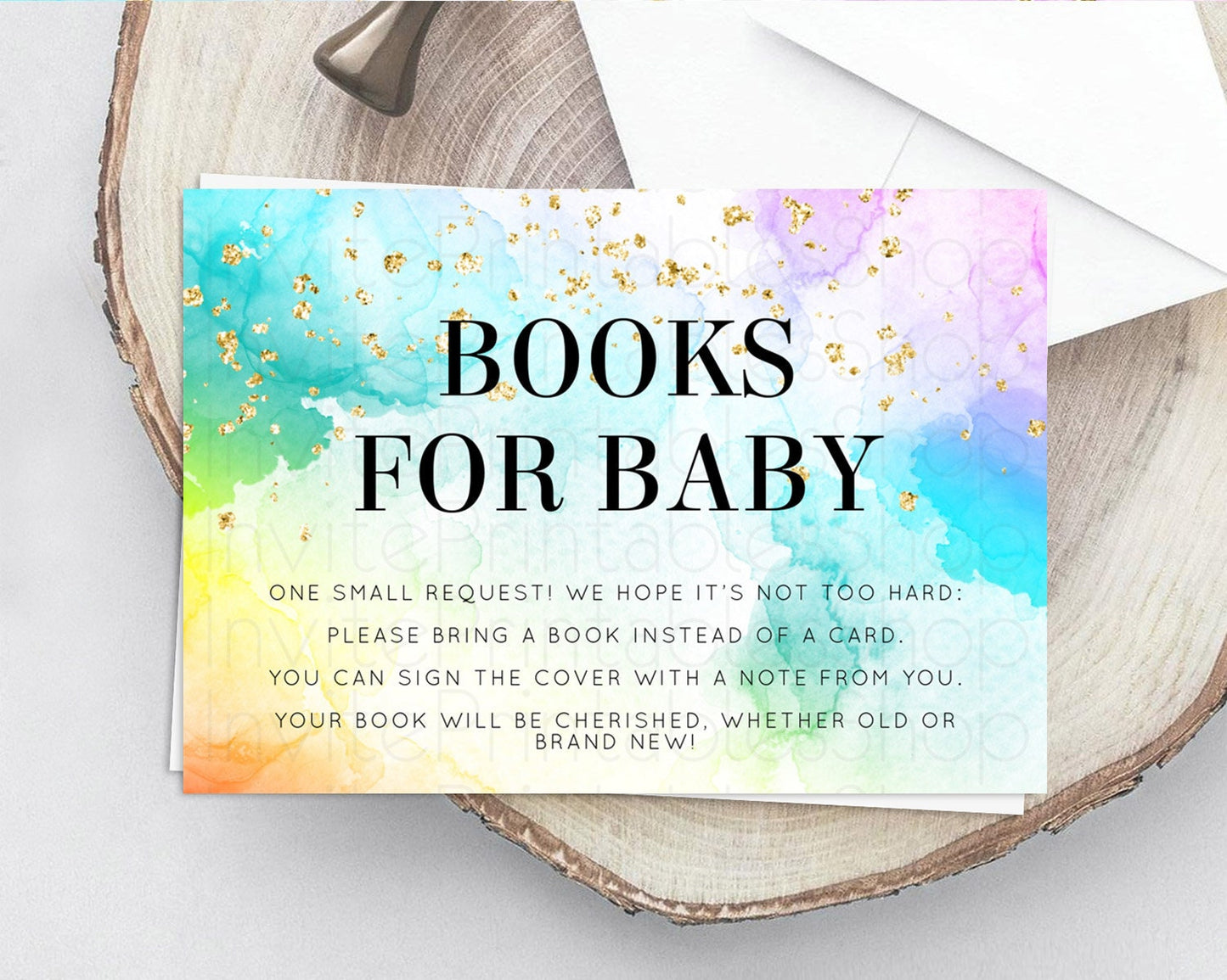 Pastel Books For Baby Card Pastel Rainbow Book Insert Colorful Ombre Watercolor Book Card Confetti Glitter Baby Book Poem Request D10961