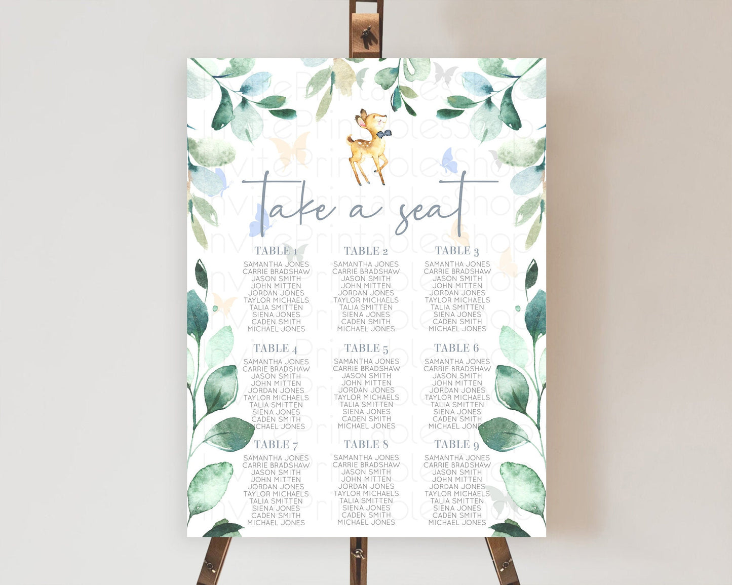 Fawn Seating Chart Deer Seating Chart Enchanted Forest Party Butterfly Pastel Flowers Whimsical Seating Chart Woodland Seating Sign D10767