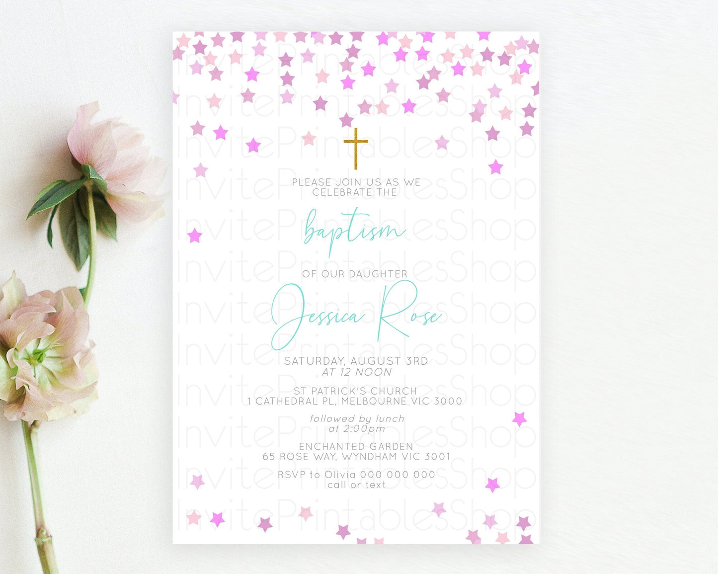 Star Baptism Invitation Pastel Stars Baptism 1st Birthday Invitation Rainbow Colors Confetti Twinkle Little Star Christening Invite D10403