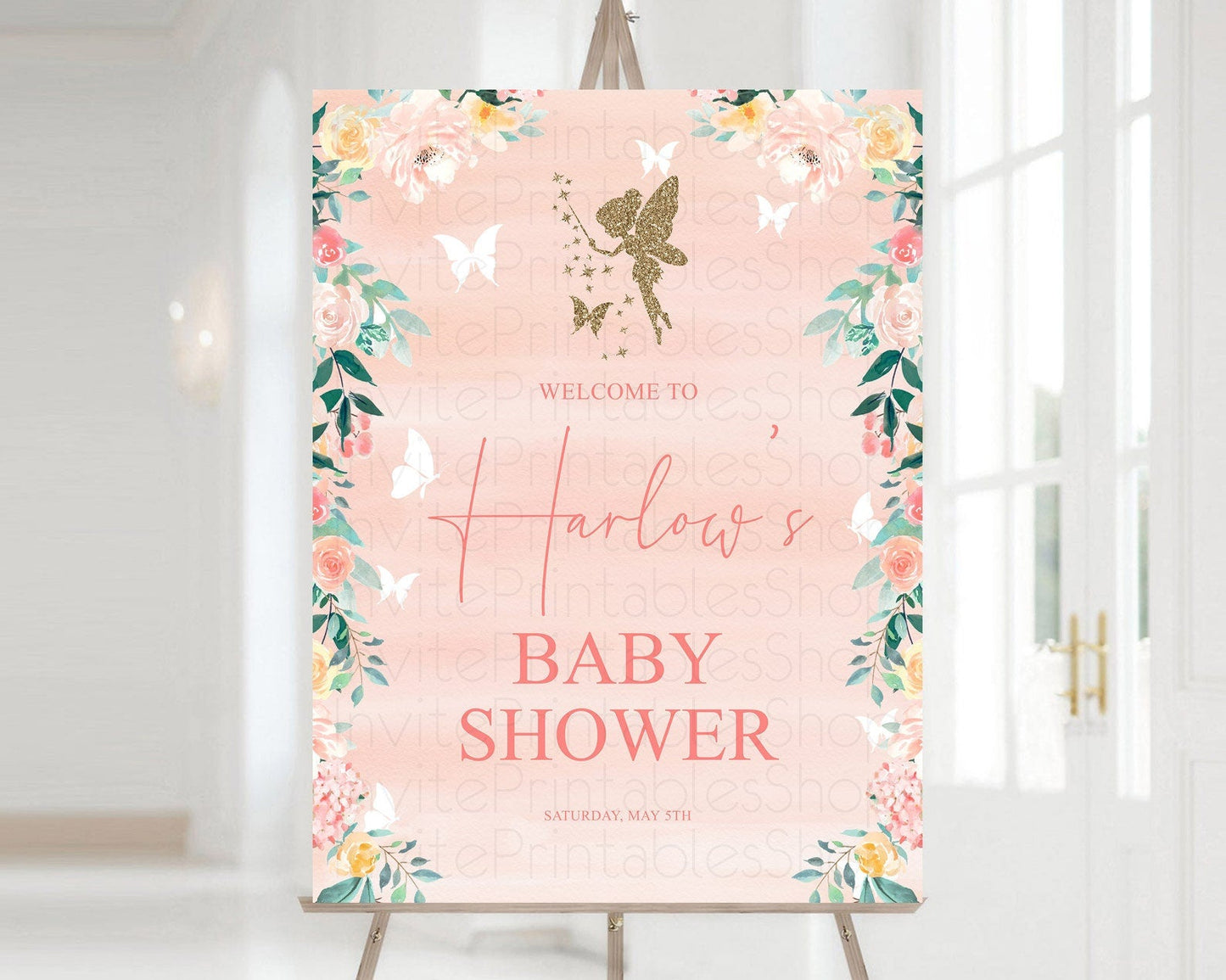 Fairy Baby Shower Welcome Sign Fairy Welcome Board Enchanted Garden Pastel Floral Butterfly Decor Secret Garden Fairy Welcome Sign D10792