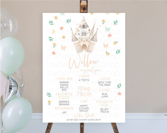Editable Princess First Birthday Milestone Poster Castle Milestone Board Sec