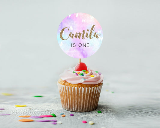Editable Rainbow Cupcake Toppers Pastel Cupcake Toppers Colorful Pastel Wate