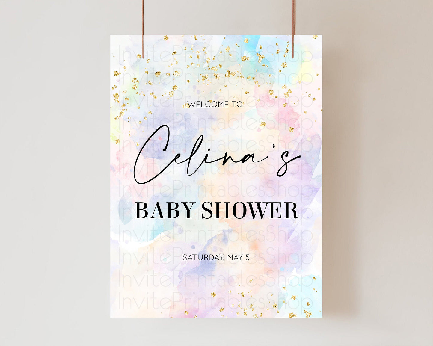 Pastel Baby Shower Welcome Board Pastel Rainbow Colorful Welcome Sign Ombre Watercolor Splash Welcome Board Glitter Sprinkles Welcome