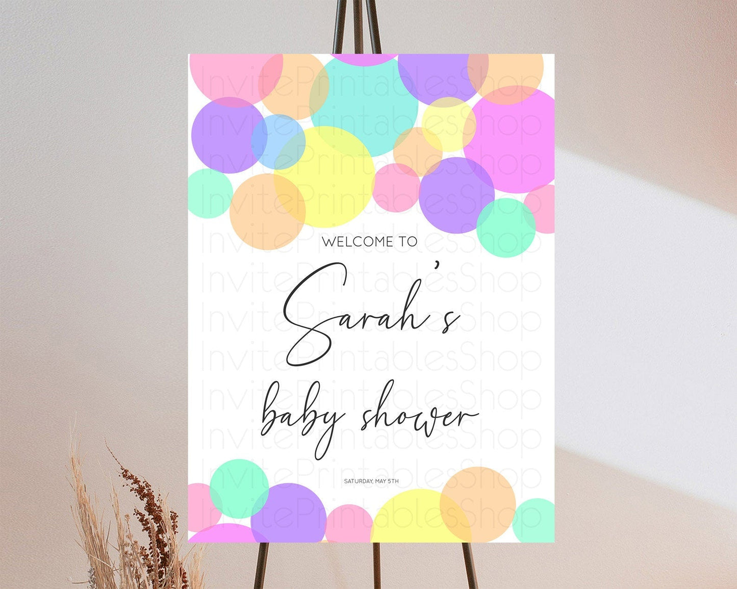 Rainbow Baby Shower Welcome Sign Pastel Welcome Board Pastel Rainbow Confetti Welcome Sign Colorful Bubbles Pastel Welcome Sign D10888