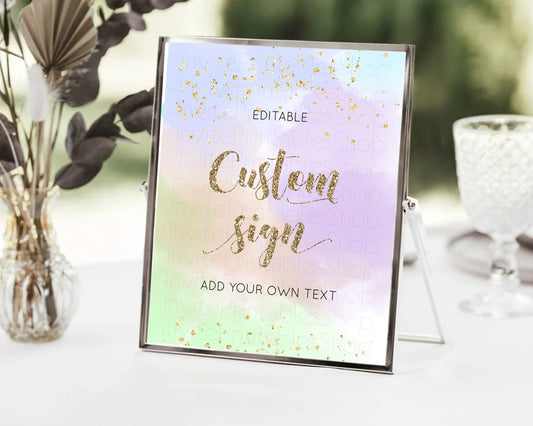 Editable Pastel Sign Ombre Table Sign Decor Pastel Ombre Rainbow Watercolor