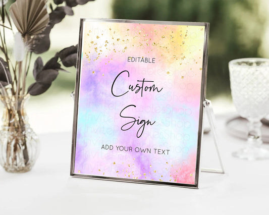 Editable Pastel Sign Ombre Table Sign Decor Pastel Ombre Rainbow Watercolor