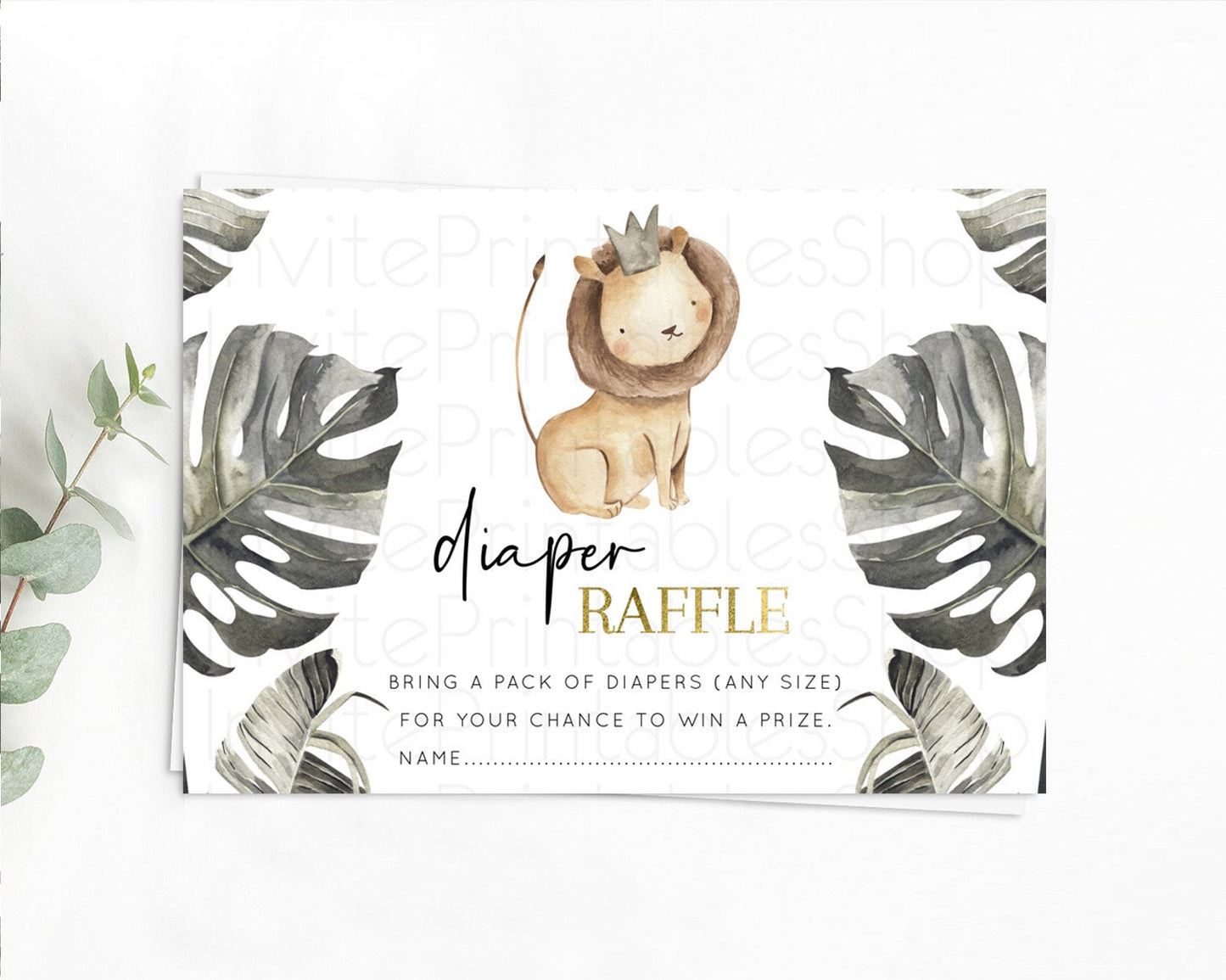 Lion Diaper Raffle Card Lion Diaper Raffle Insert Safari Lion Diaper Ticket Dried Palm Fern Safari Adventure Baby Shower Raffle Game D10599