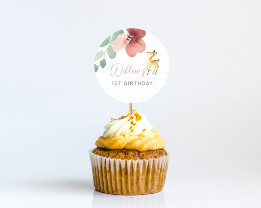 Editable Fawn Cupcake Toppers Deer Cupcake Toppers Enchanted Forest Party Bu
