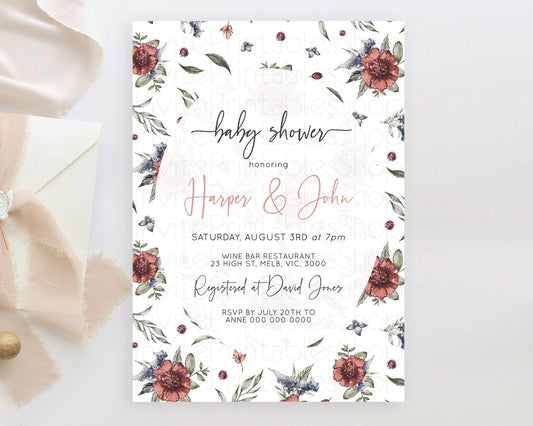 Wildflower Baby Shower Invitation Secret Garden Baby Shower Invitation Pastel Flowers Invite Enchanted Garden Shower Floral Theme D10503