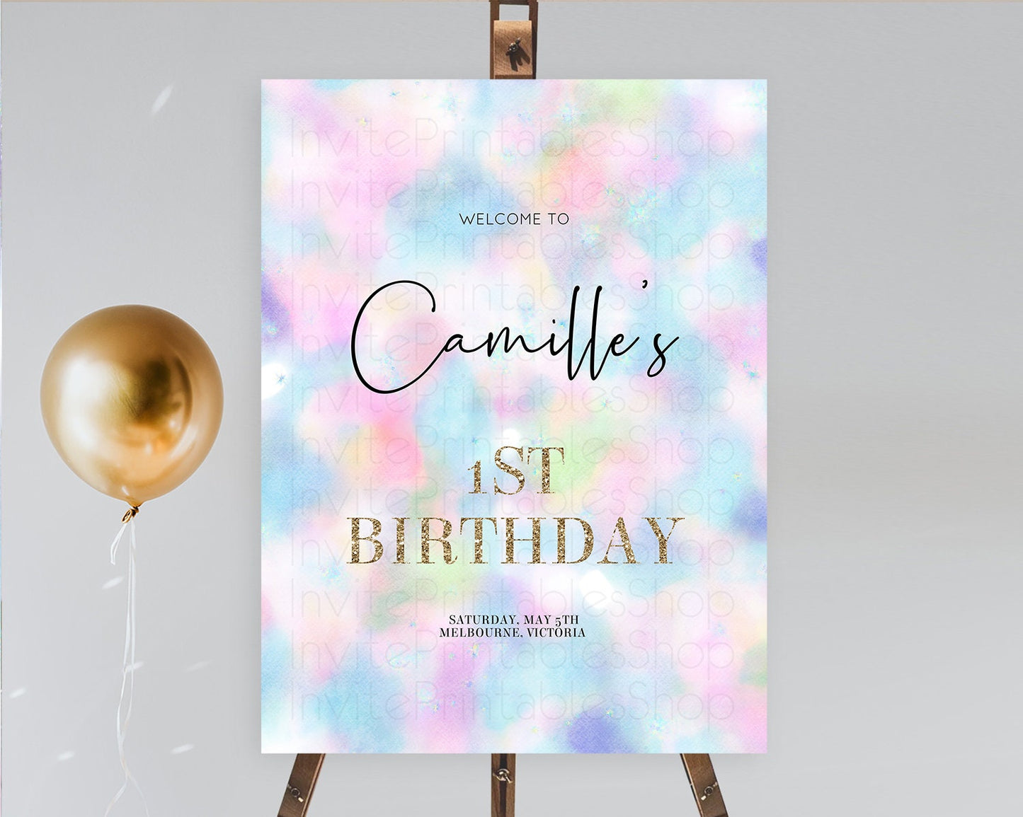 Pastel Welcome Sign Pastel Rainbow Welcome Sign Colorful Rainbow Confetti Watercolor Glitter Pastel First Birthday Welcome Sign D10694