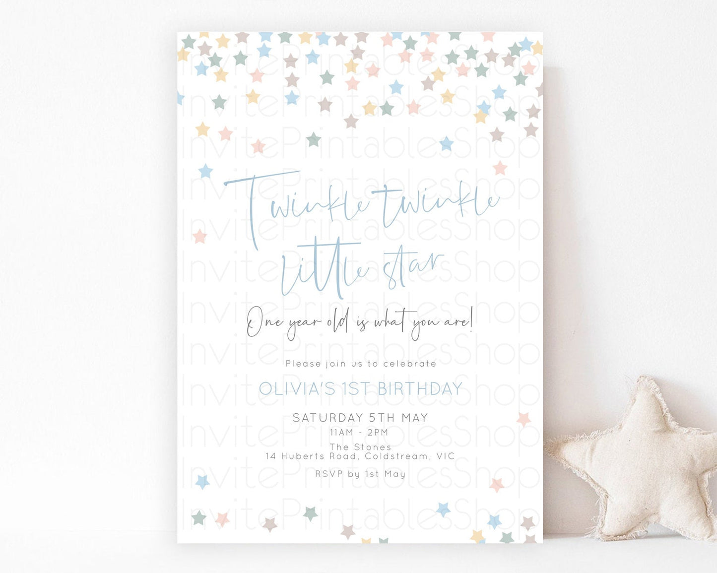 Star Birthday Invitation Pastel Stars Invite Shooting Star Party Rainbow Colorful Confetti Twinkle Little Star 2nd First Birthday D10795