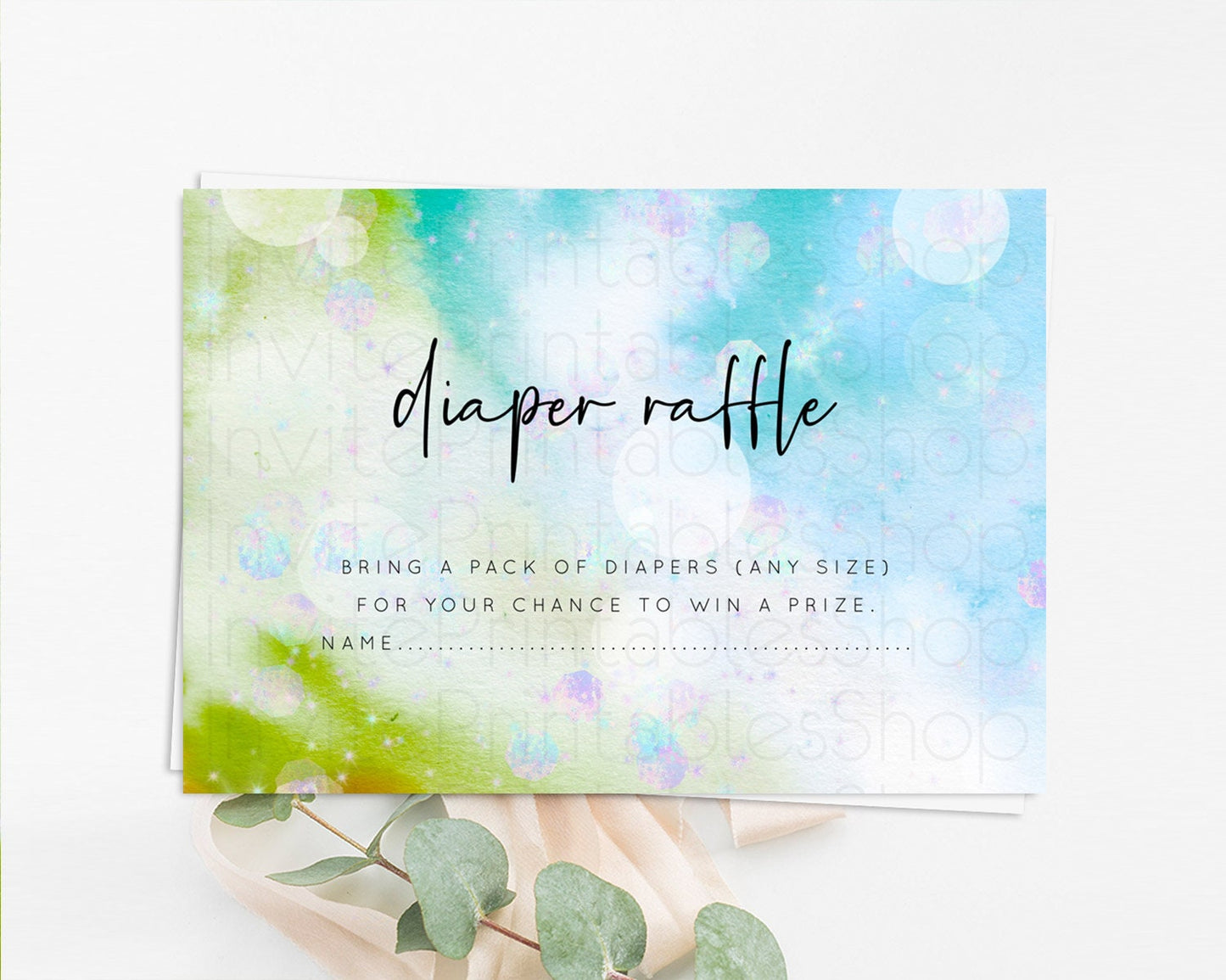 Rainbow Diaper Raffle Card Pastel Diaper Insert Colorful Pastel Watercolor Ombre Diaper Ticket Iridescent Sprinkles Raffle Game D10692