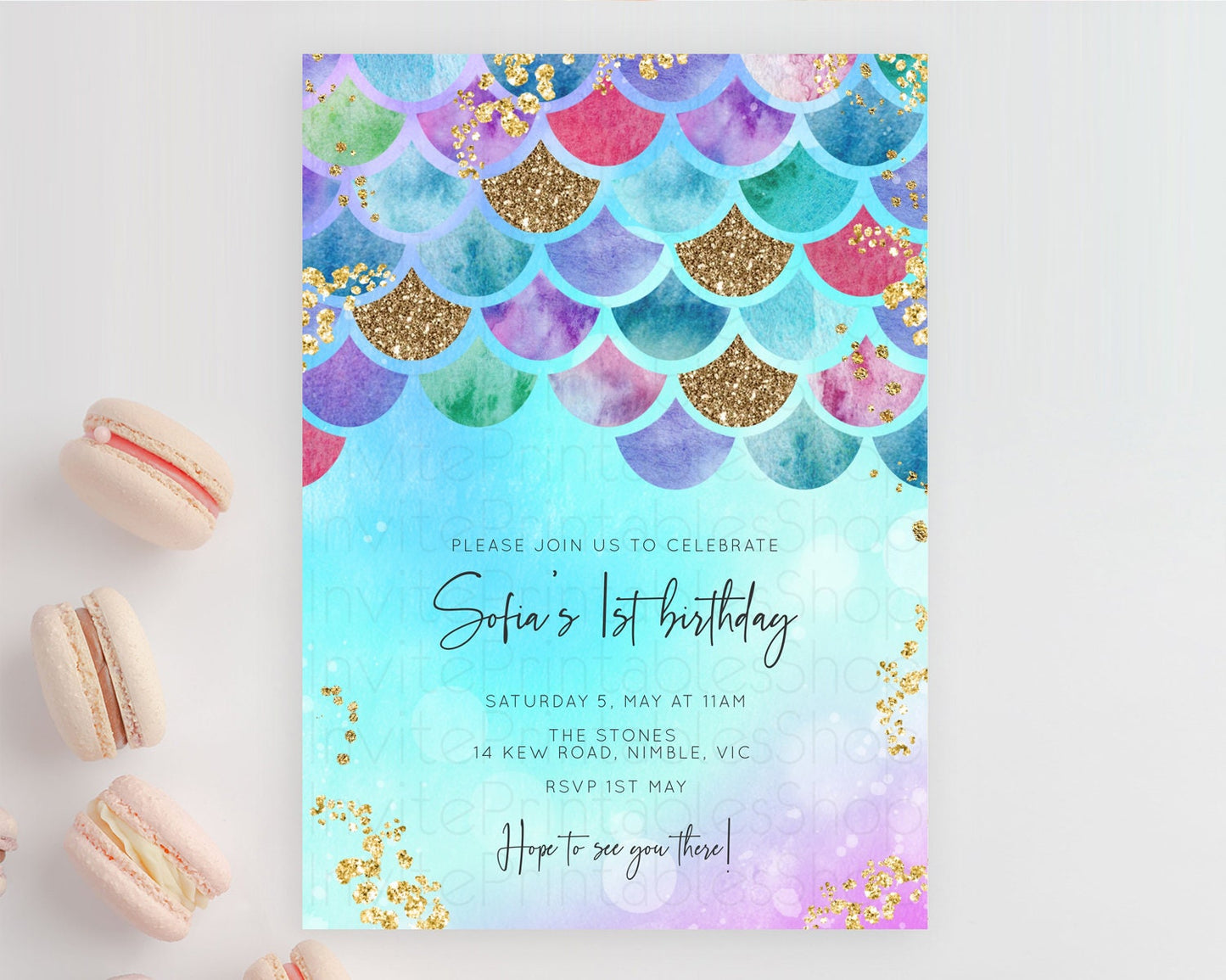 Rainbow Fish Invitation Rainbow Fish Birthday Invitation Watercolor Mermaid Invitation Rainbow Sea Invitation Pastel First Birthday D10581