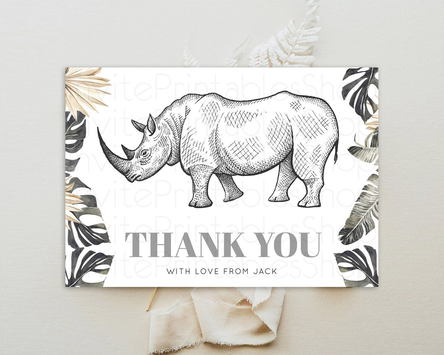 Rhino Thank You Rhino Thank You Card Rhino Birthday Thank You Card Rhino Card Template First Birthday Rhino Teacher Thank You Cards D10826