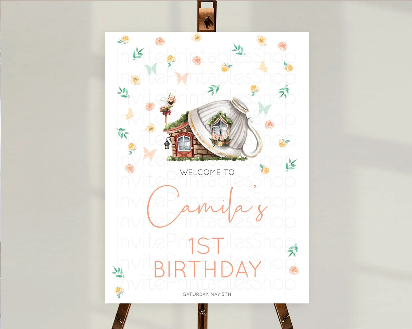 Fairy Welcome Sign Fairy Welcome Board Enchanted Garden Pastel Floral Butterfly Decor Secret Garden First Birthday Welcome Sign D10383