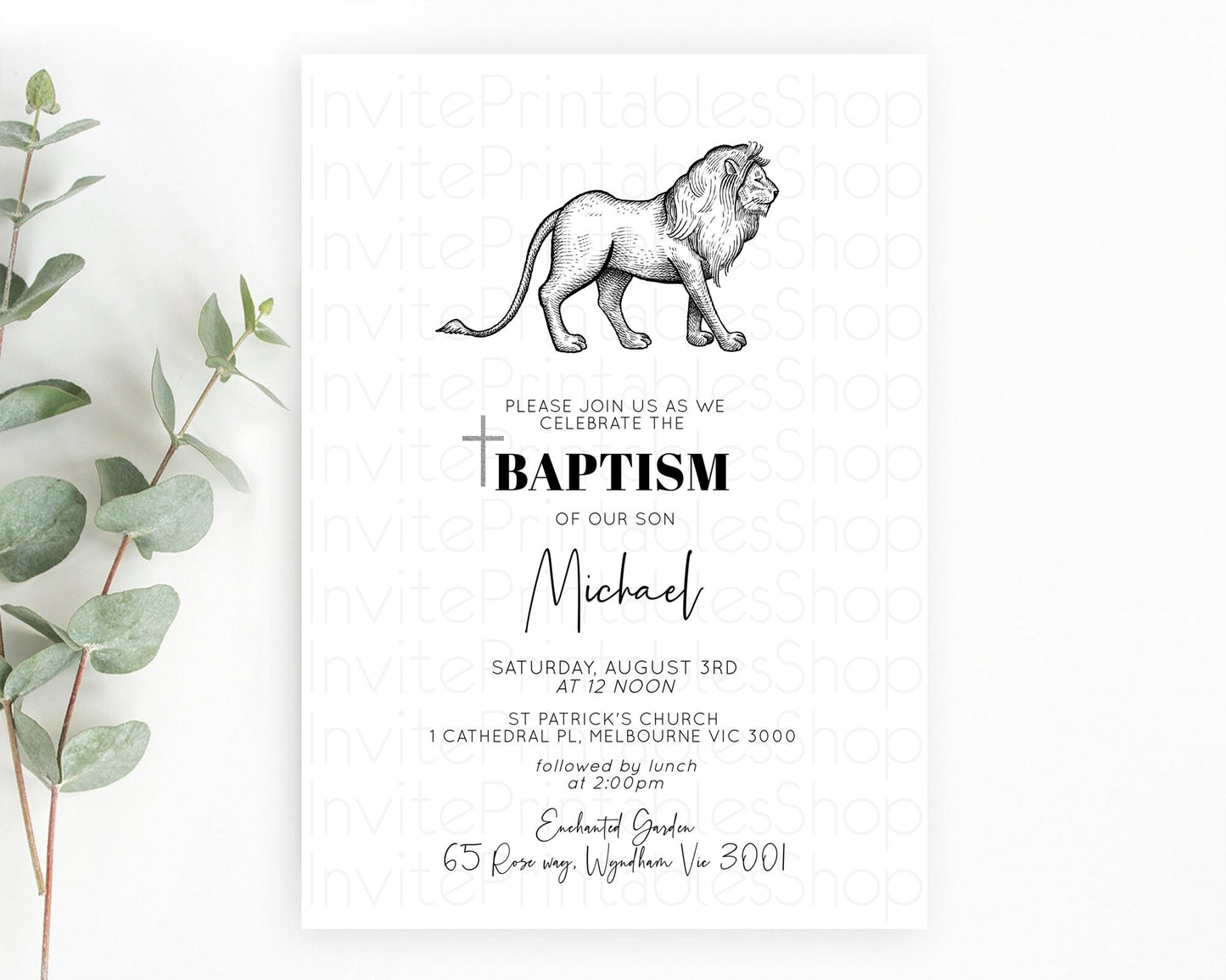 Lion Baptism Invitation Lion Baptism 1st Birthday Invitation Modern Safari Adventure Lion Christening Invitation Holy Communion D10246