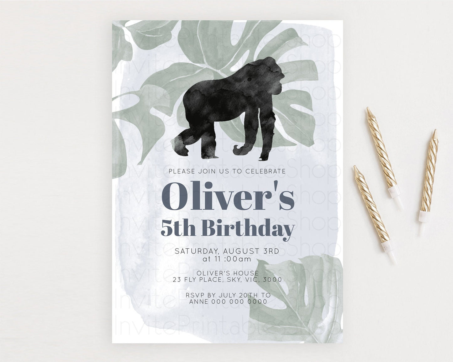 Gorilla Birthday Invitation Gorilla Invitation Gorilla Birthday Jungle Gorilla Party Jungle Adventure Zoo Party Animals Two Wild ONE D10443