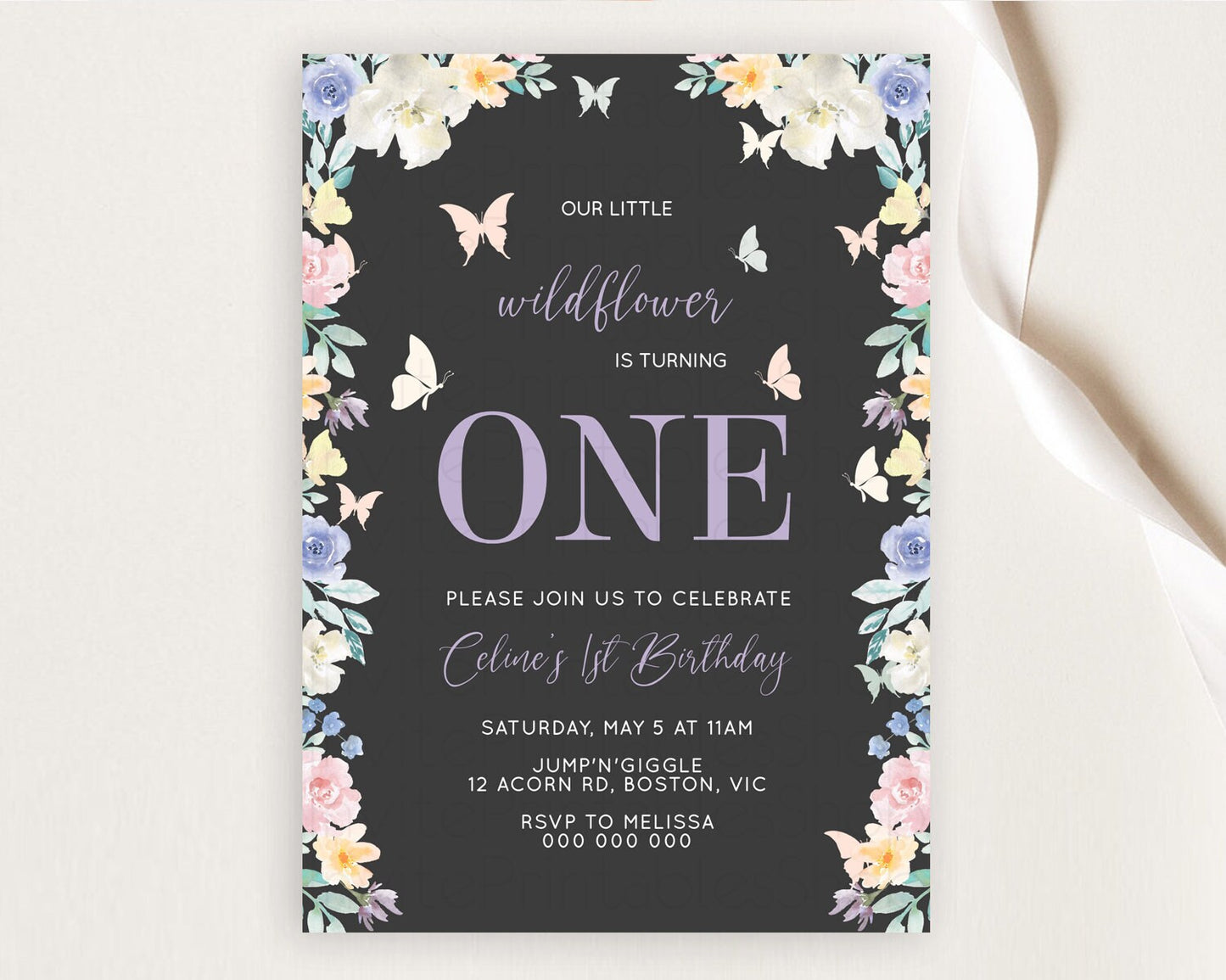 Secret Garden Invitation Wildflower Birthday Invitation Pastel Flowers Invite Enchanted Garden Boho Floral 3rd 2nd First Birthday D10322