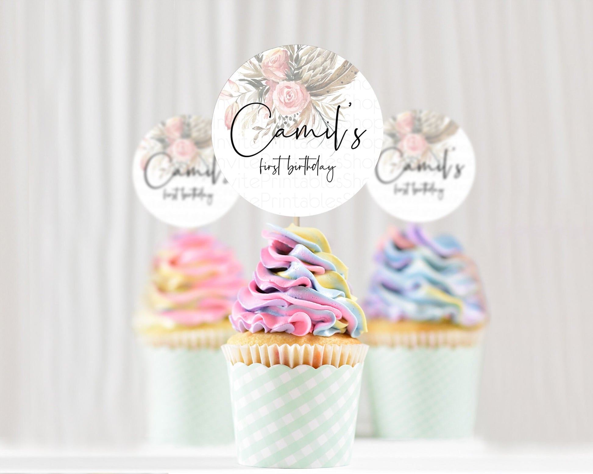 Editable Secret Garden Cupcake Toppers Wildflower Cupcake Toppers Pastel Flo