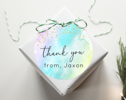 Pastel Thank You Tags Rainbow Thank You Gift Tags Colorful Pastel Favor Tags Confetti Watercolor Pastel First Birthday Thank You D10773