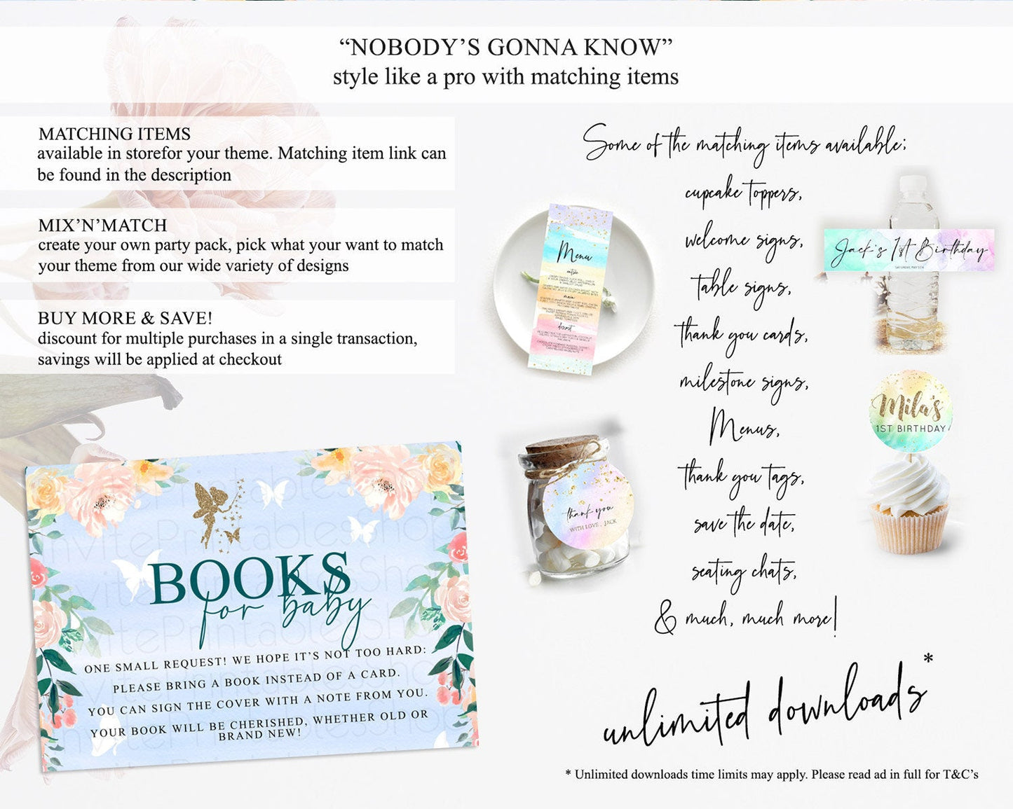 Fairy Books For Baby Card Fairy Book Insert Enchanted Garden Fairy Book Card Pastel Floral Butterfly Cards Secret Garden Book Poem D10794