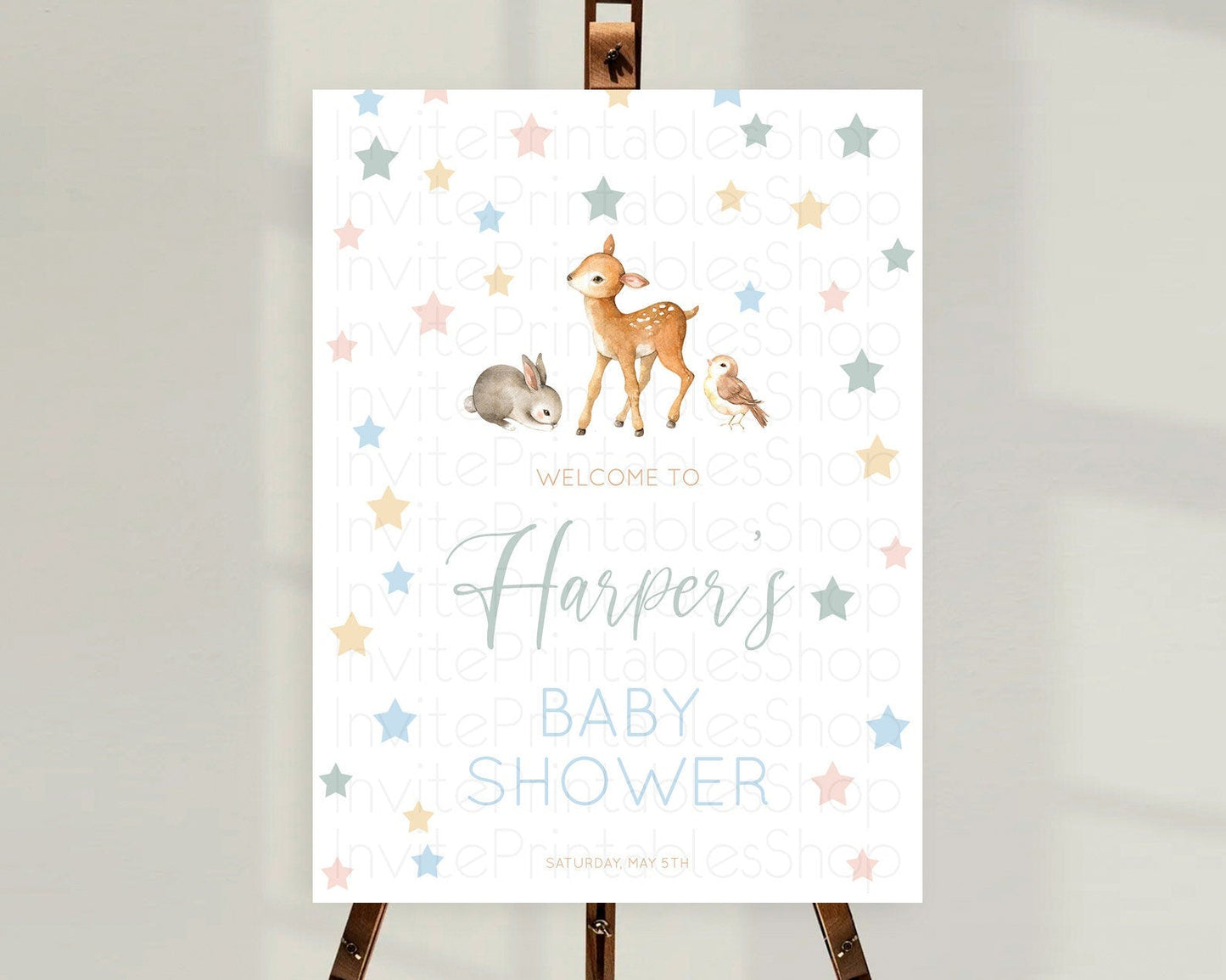 Fawn Baby Shower Welcome Sign Deer Welcome Board Floral Deer Welcome Poster Enchanted Forest Butterfly Pastel Floral Welcome Sign D10918