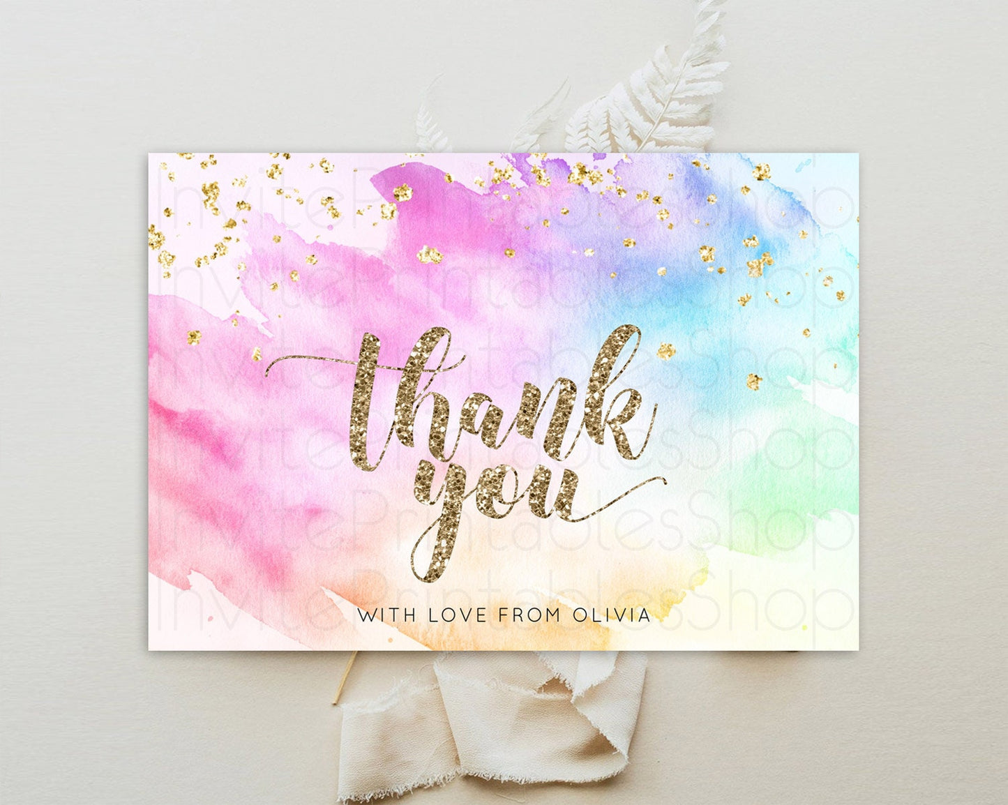 Pastel Thank You Rainbow Thank You Card Colorful Pastel Birthday Thank You Card Confetti Watercolor Pastel Teacher Thank You Cards D10450