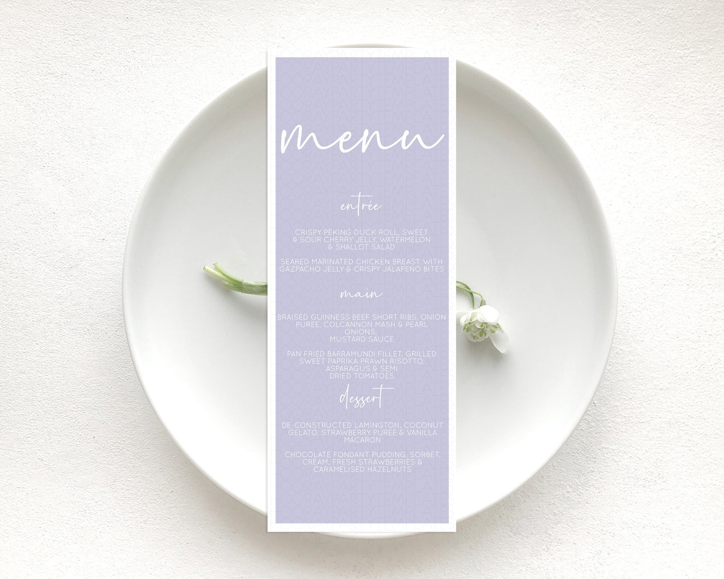 Purple Menu Pastel Purple Menu Template Purple Minimal Table Decor Modern Purple Menu Simple Purple Dinner Dessert Menu Food Menu D10942