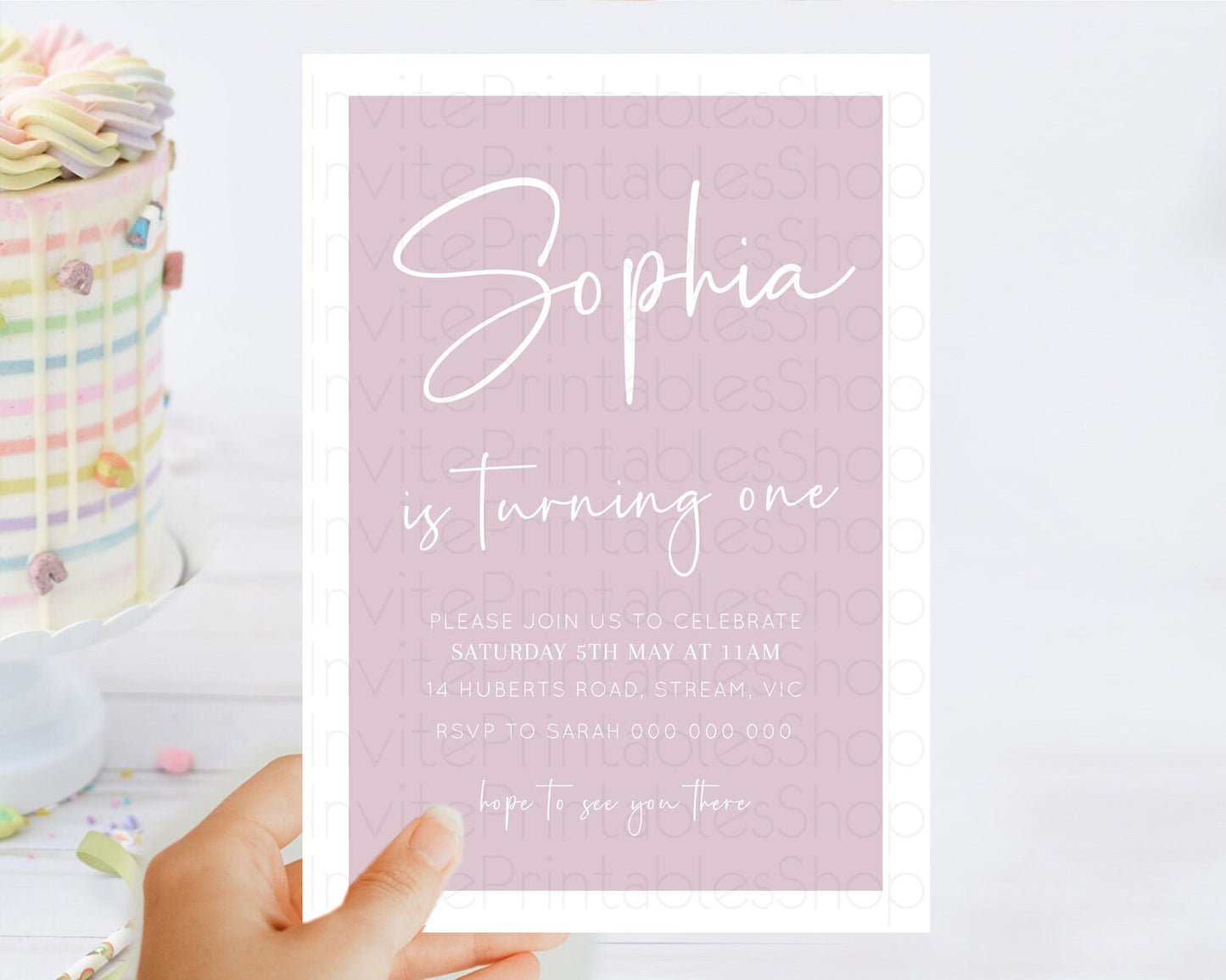 Pink Birthday Invitation Plain Pink Invitation Minimalist Invitation Pastel Pink Invitation Modern Invitation 2nd 1st First Birthday D10940