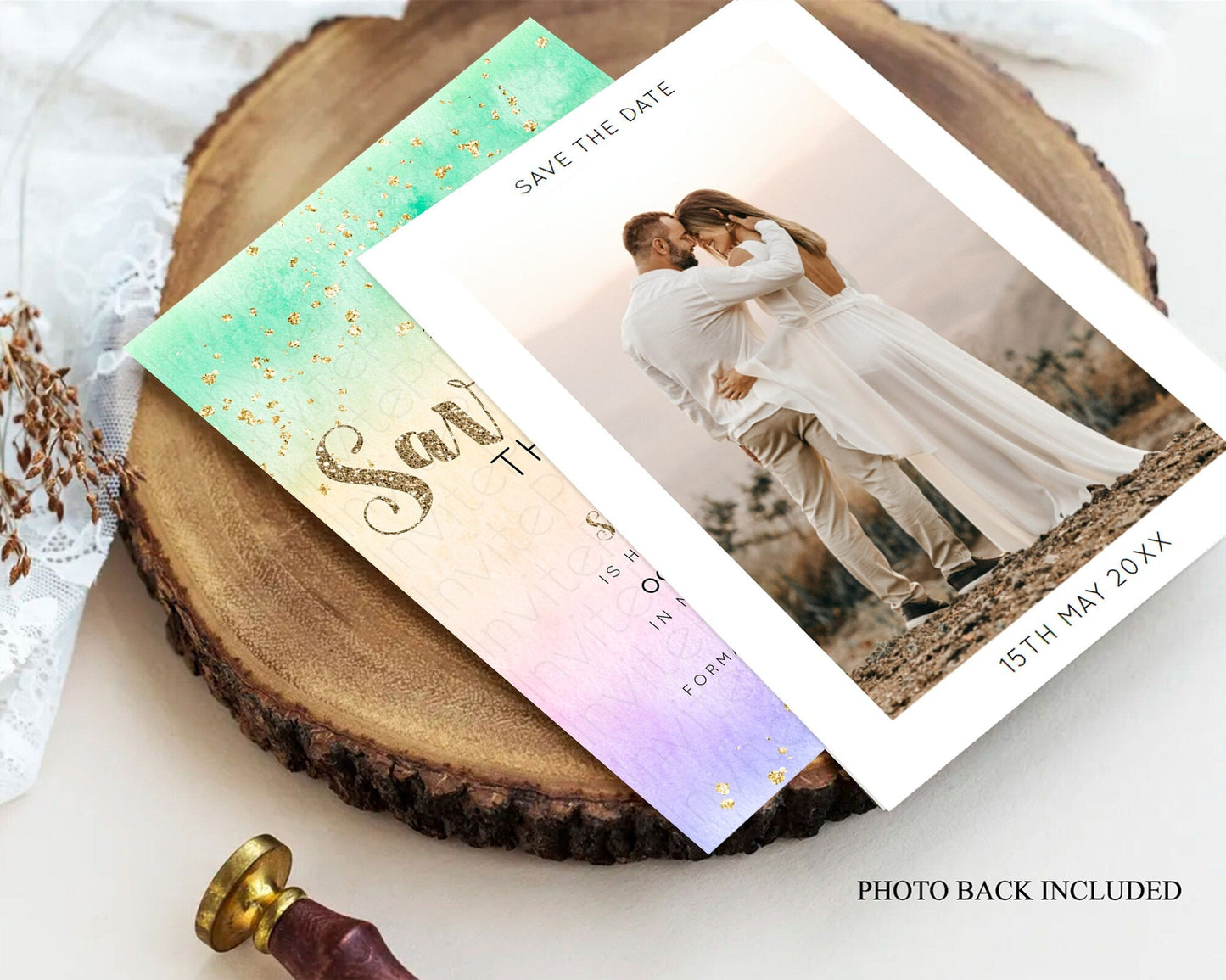 Pastel Save The Date Template Pastel Ombre Rainbow Watercolor Colorful Party For Birthday Baptism Baby Shower Wedding Bridal Shower D10478