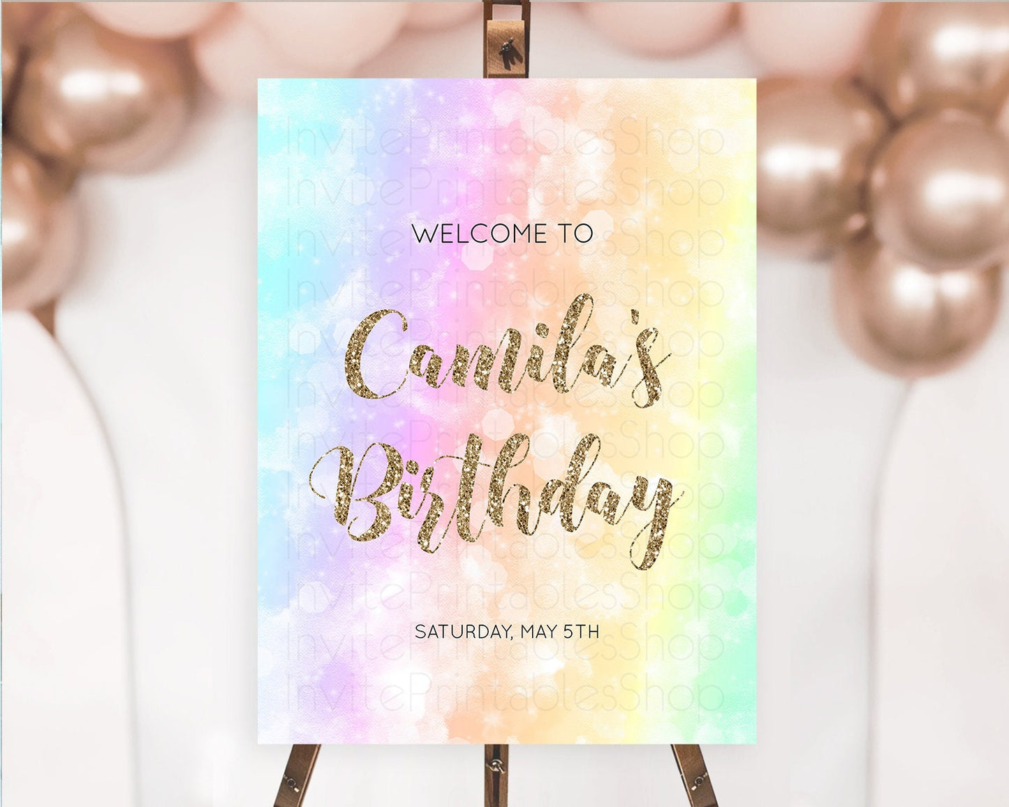 Pastel Welcome Sign Pastel Rainbow Welcome Sign Colorful Rainbow Confetti Watercolor Glitter Pastel First Birthday Welcome Sign D10648