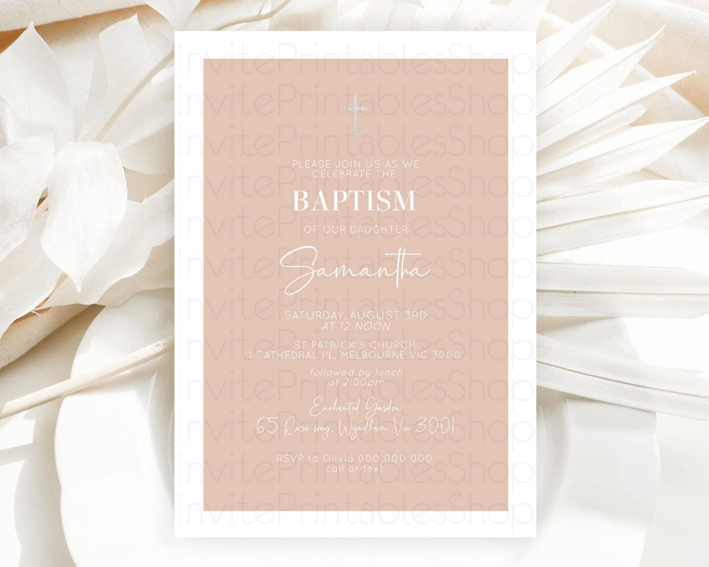 Orange Baptism Invitation Plain Orange Baptism 1st Birthday Invitation Minimalist Pastel Orange Christening Invite Holy Communion D10938