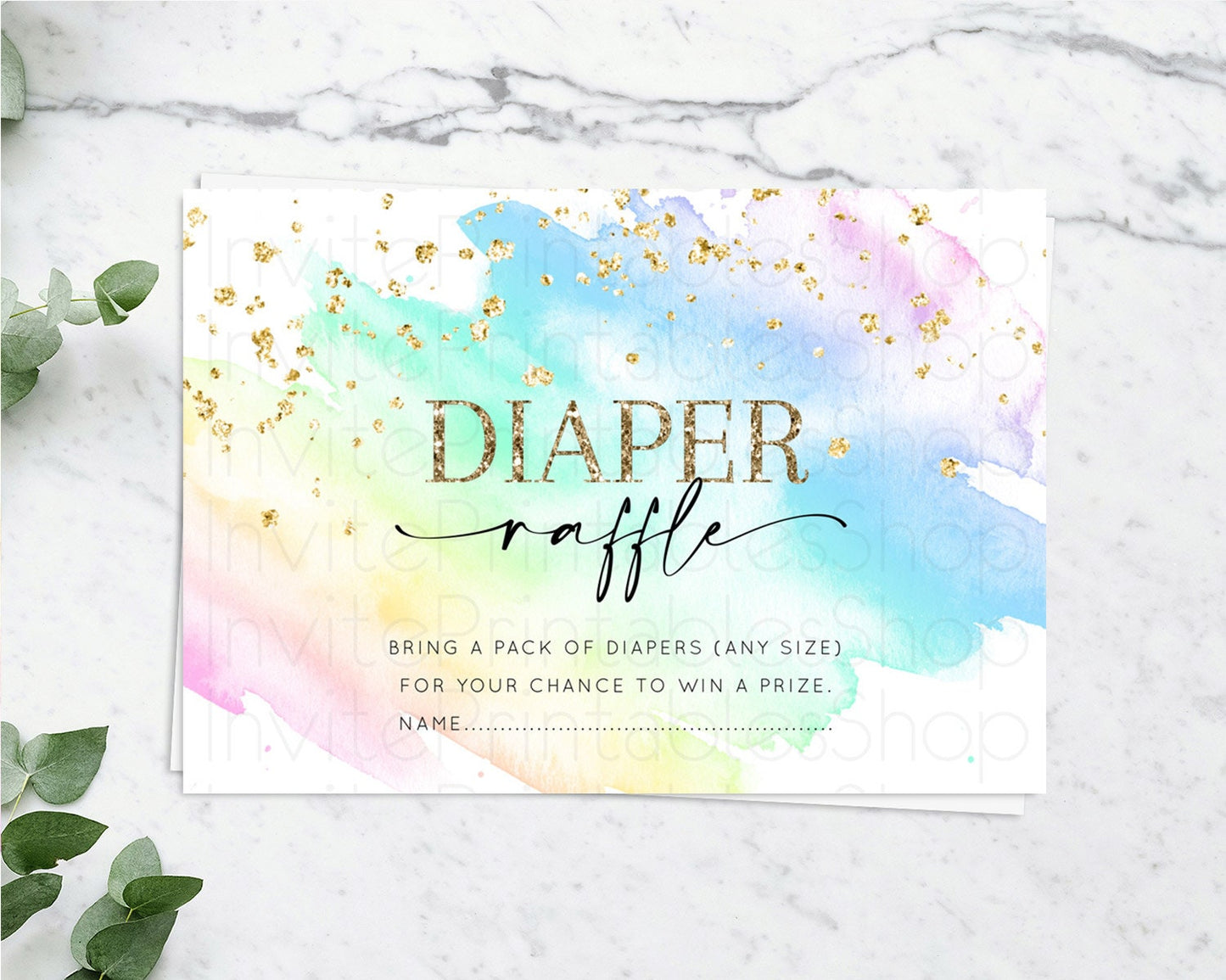 Pastel Diaper Raffle Card Pastel Rainbow Diaper Raffle Insert Colorful Ombre Watercolor Diaper Ticket Confetti Glitter Raffle Game D10640