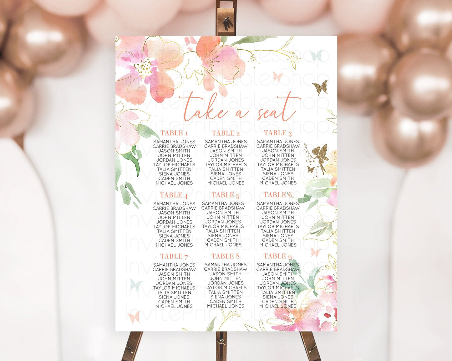 Fairy Seating Chart Pastel Fairy Seating Chart Fairy Tea Party Fairy Garden Seating Sign Enchanted Garden Floral Butterfly Decor D10934