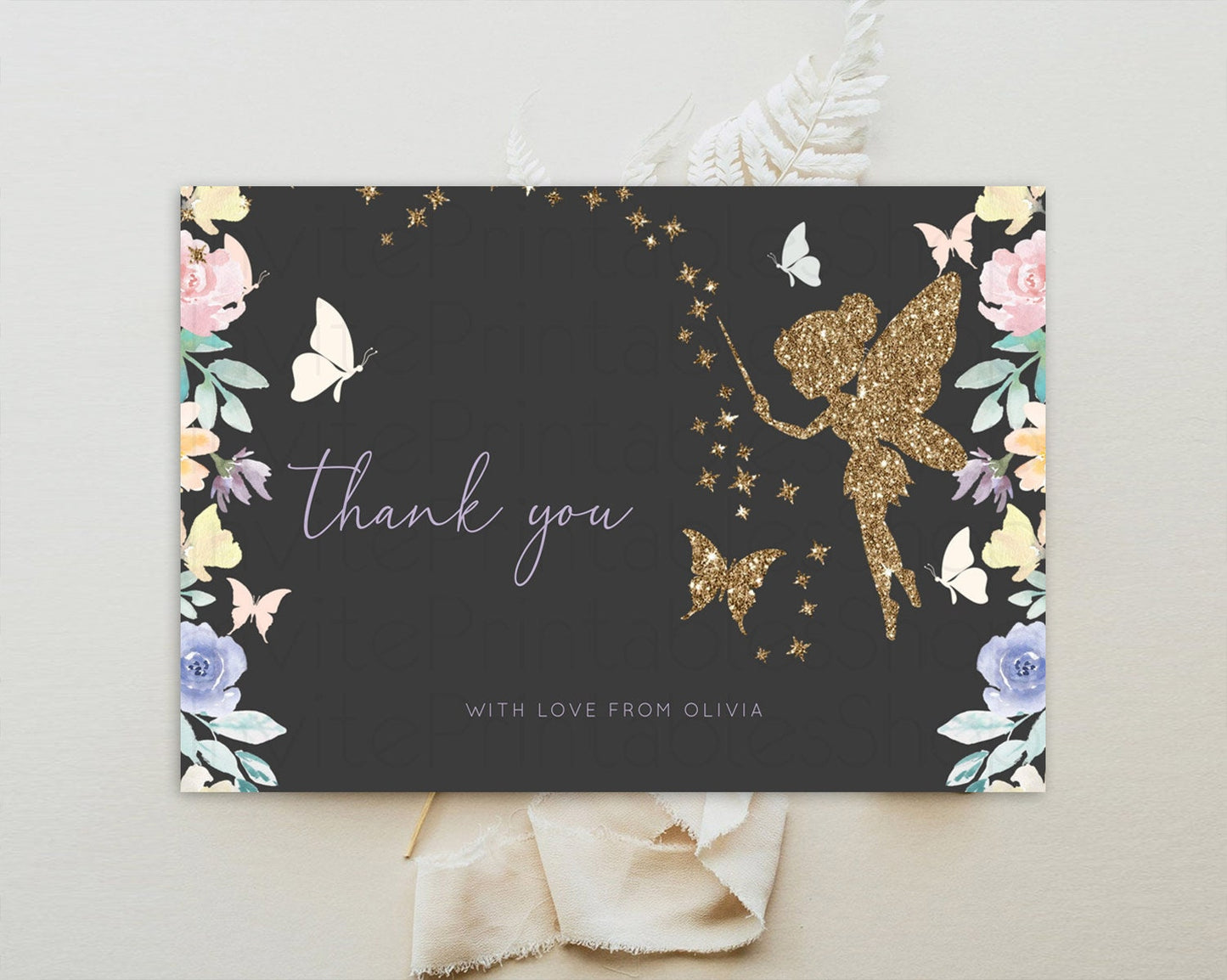 Fairy Thank You Fairy Thank You Card Enchanted Garden Pastel Butterfly Birthday Thank You Floral Secret Garden Teacher Thank You D10881