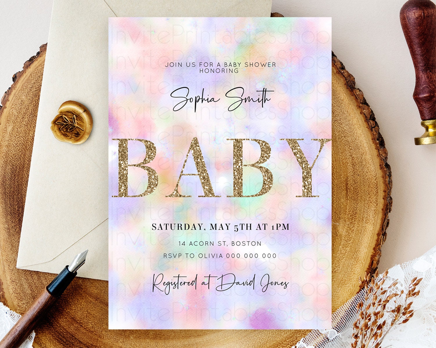 Editable Pastel Baby Shower Invitation Rainbow Baby Shower Invitation Colorf