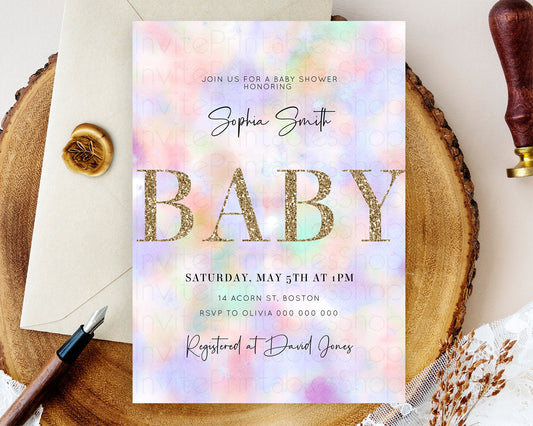 Editable Pastel Baby Shower Invitation Rainbow Baby Shower Invitation Colorf