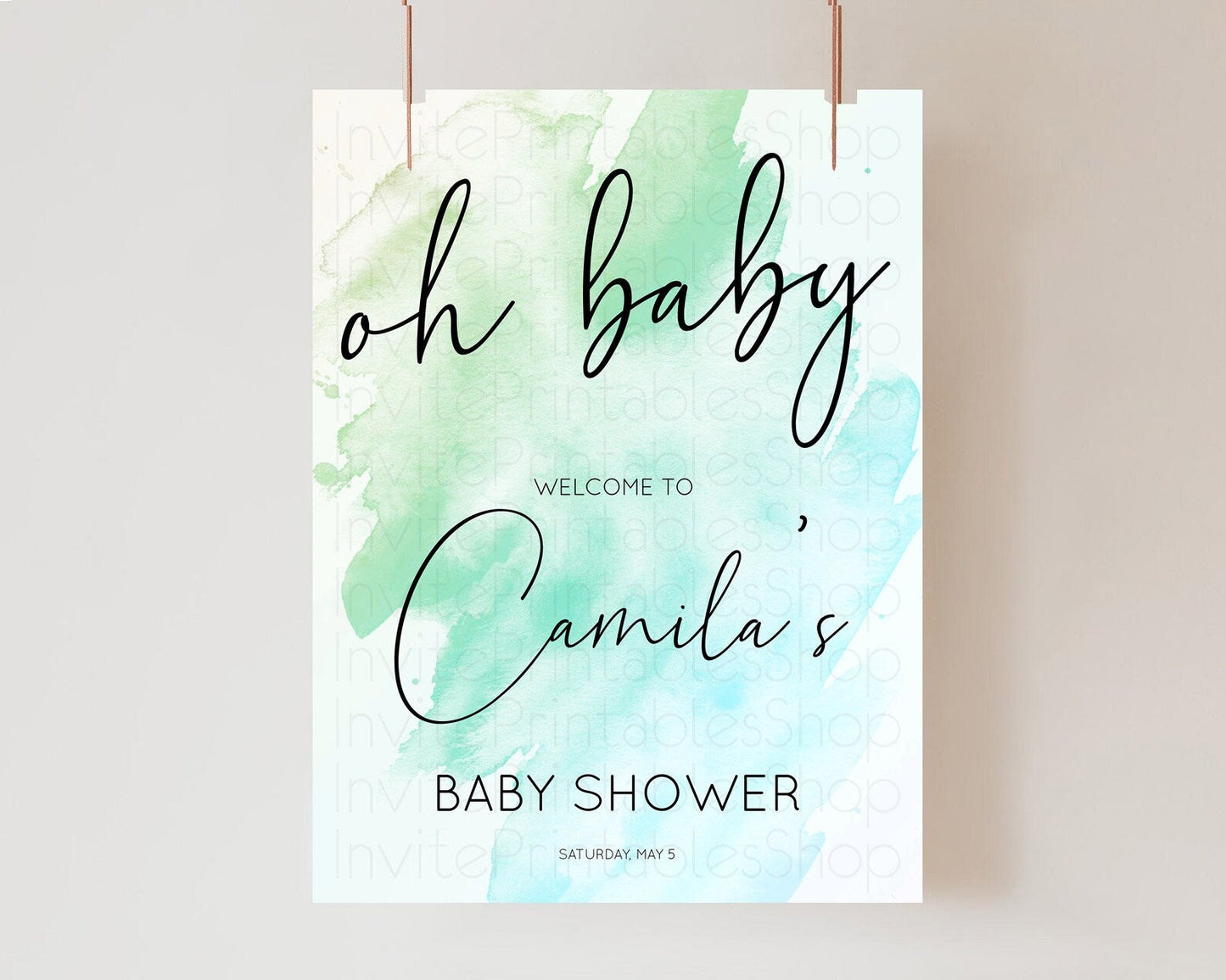 Green Baby Shower Welcome Sign Green Watercolor Welcome Board Pastel Green Party Decor Splash Welcome Poster Green Welcome Board D10166