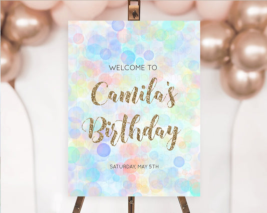 Editable Pastel Welcome Sign Bubble Bath Birthday Party Rainbow Welcome Boar