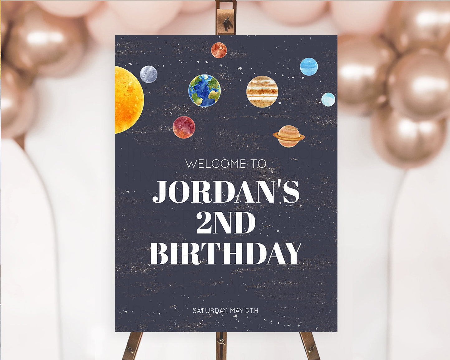 Space Birthday Welcome Sign Space Welcome Board First Trip Around the Sun Welcome Poster Planets Solar System ONE year Birthday Sign D10144