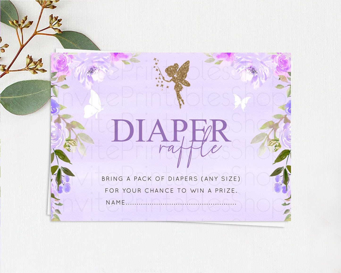 Fairy Diaper Raffle Card Fairy Diaper Insert Enchanted Garden Fairy Diaper Ticket Pastel Floral Butterfly Secret Garden Raffle Game D10910