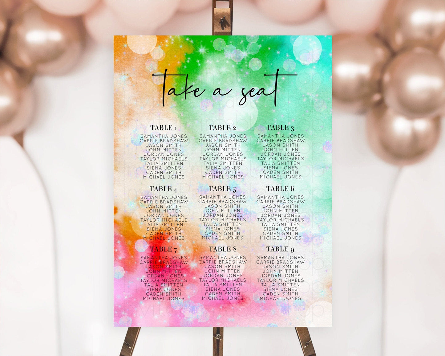 Rainbow Seating Chart Pastel Seating Chart Iridescent Sprinkles Colorful Pastel Watercolor Seating Sign Ombre Pastel Take A Seat D10691