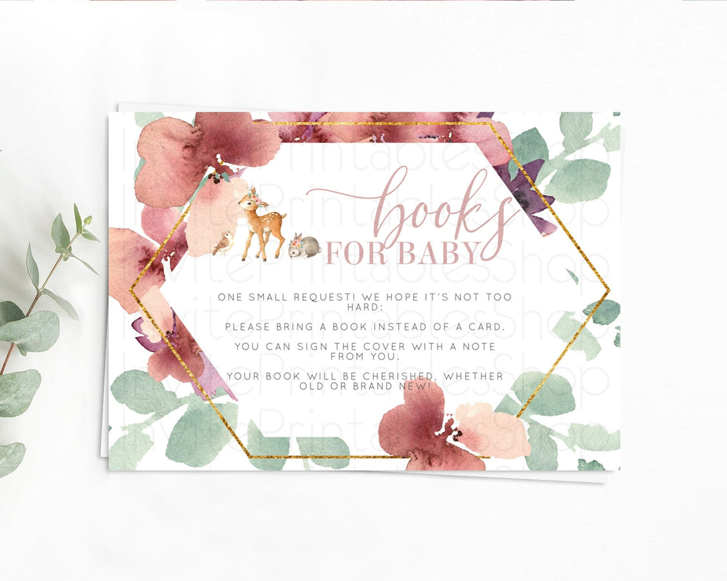 Fawn Books For Baby Card Deer Book Insert Floral Deer Book Card Enchanted Forest Butterfly Pastel Baby Shower Book Poem Request D10913