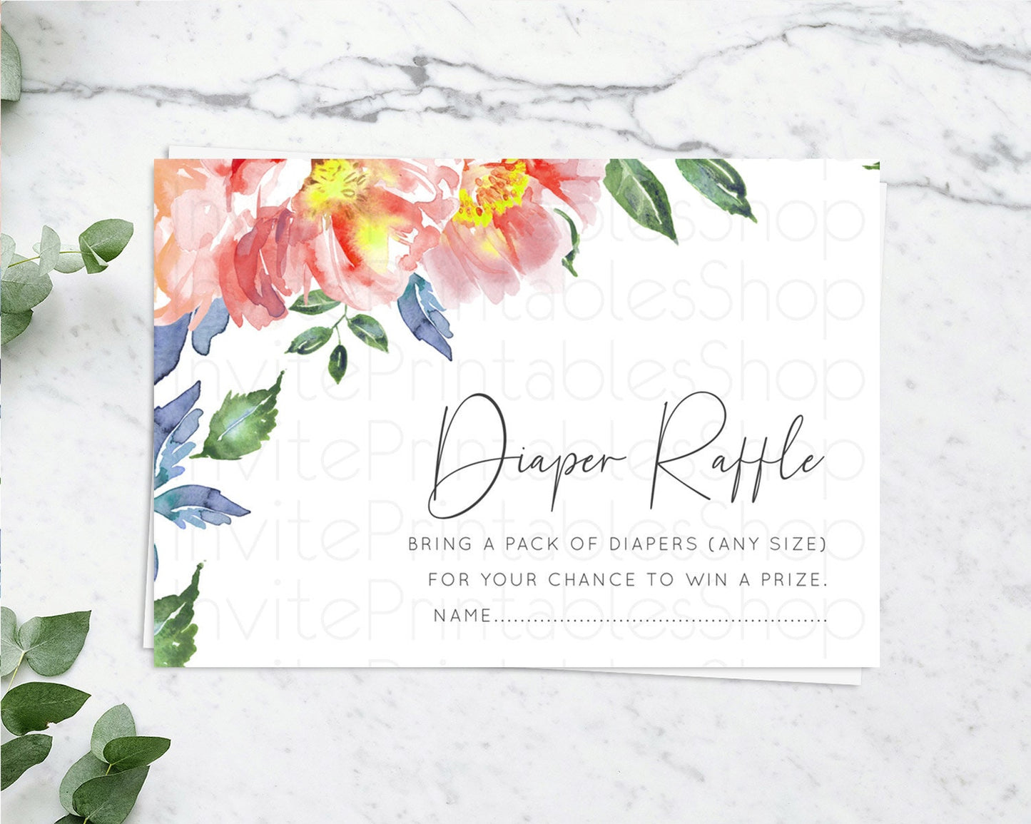 Secret Garden Diaper Raffle Card Boho Wildflower Diaper Raffle Insert Pastel Flower Garden Baby Shower Card Flower Raffle Game D10751