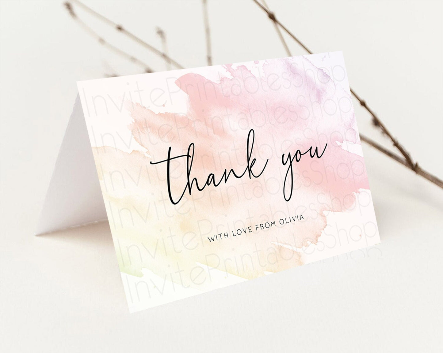 Pink Thank You Pink Watercolor Thank You Card Pastel Pink Card Template Watercolor Splash Cards Teacher Thank You Card Template D10164