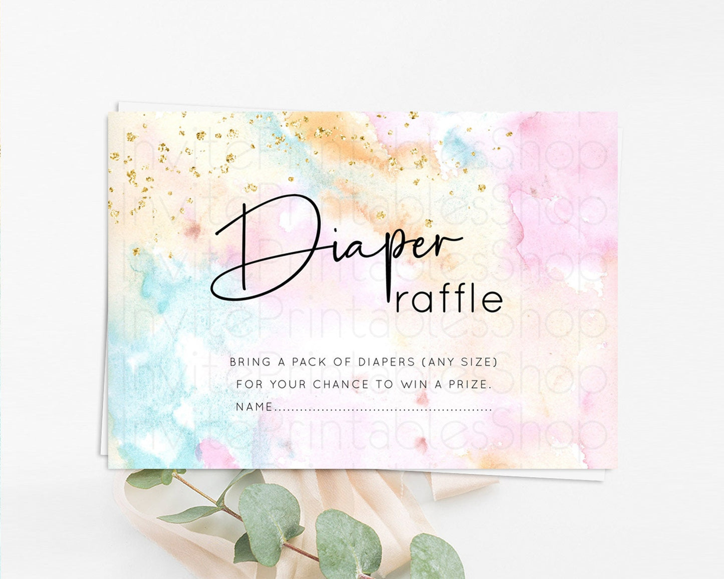 Pastel Diaper Raffle Card Pastel Rainbow Diaper Raffle Insert Colorful Ombre Watercolor Diaper Ticket Confetti Glitter Raffle Game D10548