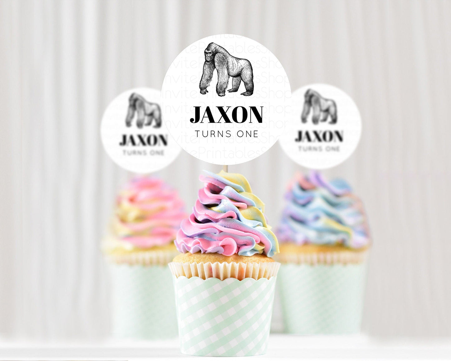 Gorilla Cupcake Toppers Jungle Gorilla Cupcake Gorilla Party Decor Gorilla Jungle Adventure Zoo Green Palm Leaf Fern First Birthday D10855