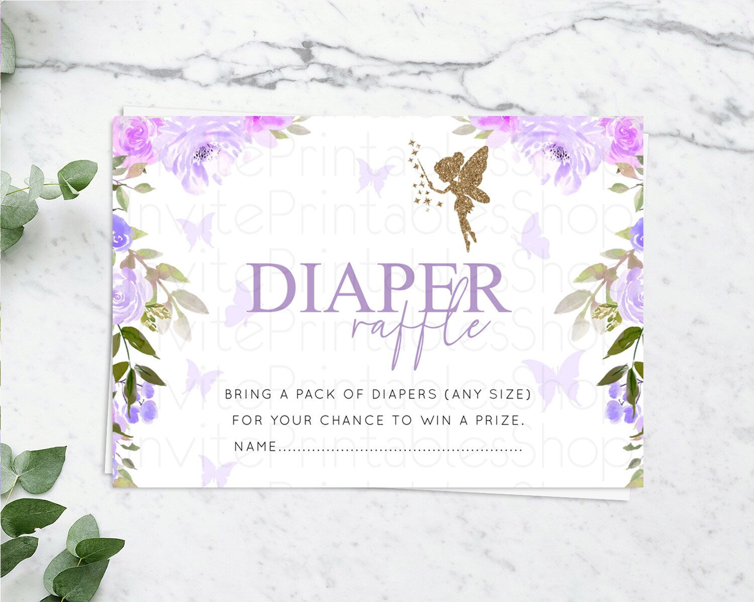Editable Fairy Diaper Raffle Card Fairy Diaper Insert Enchanted Garden Fairy